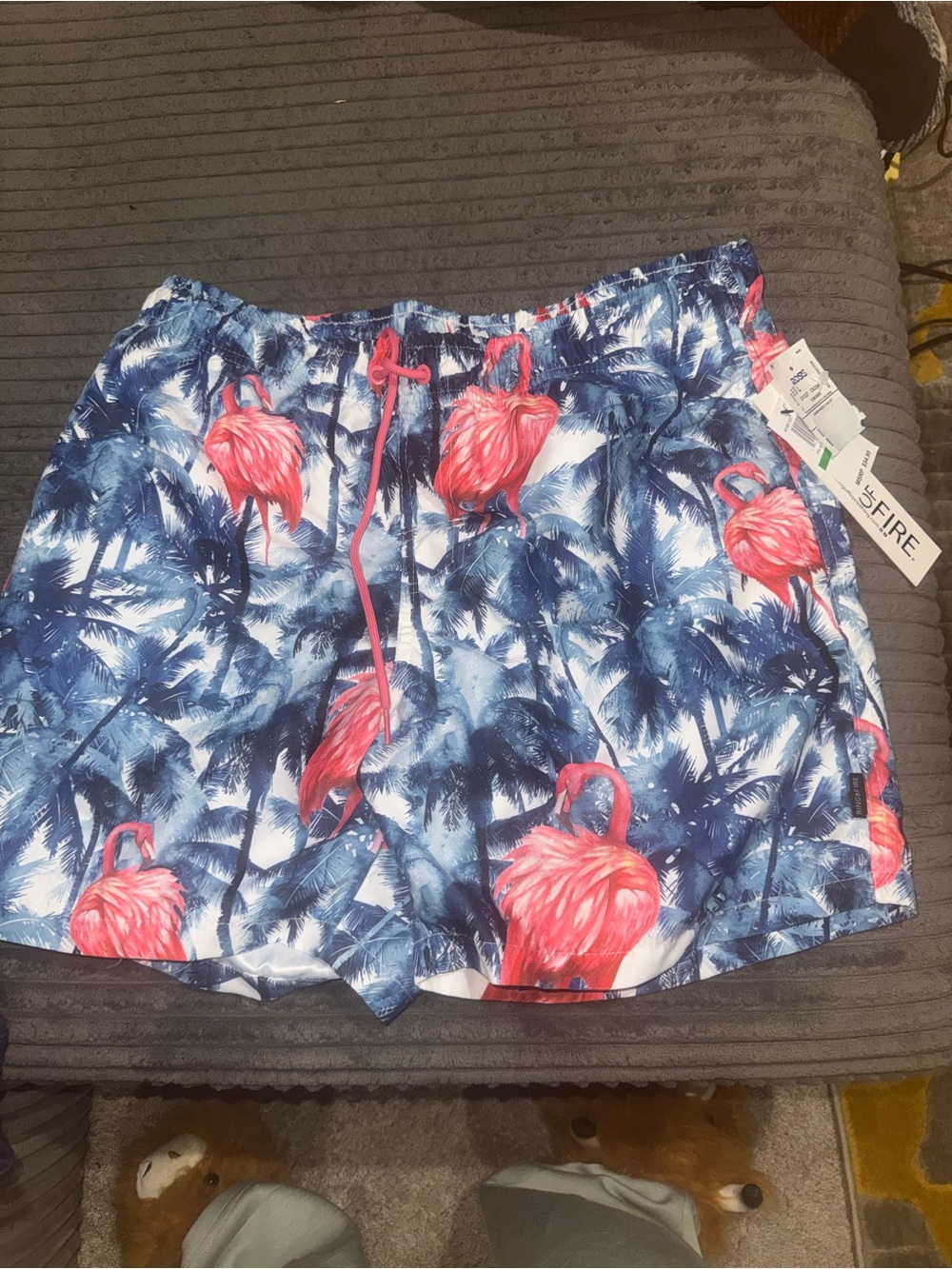 Brand New Tropical Flamingo Print Men’s Shorts - Blue & Pink